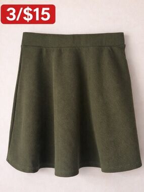 Shein Olive Green Skater Skirt Textured A-Line Casual